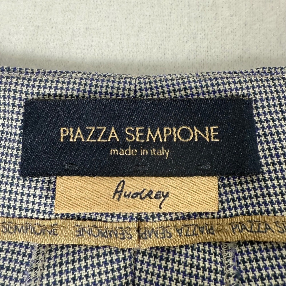 Piazza Sempione Audrey Trousers Womens IT 48 Blue Gray Houndstooth Wool Classic - Picture 3 of 11